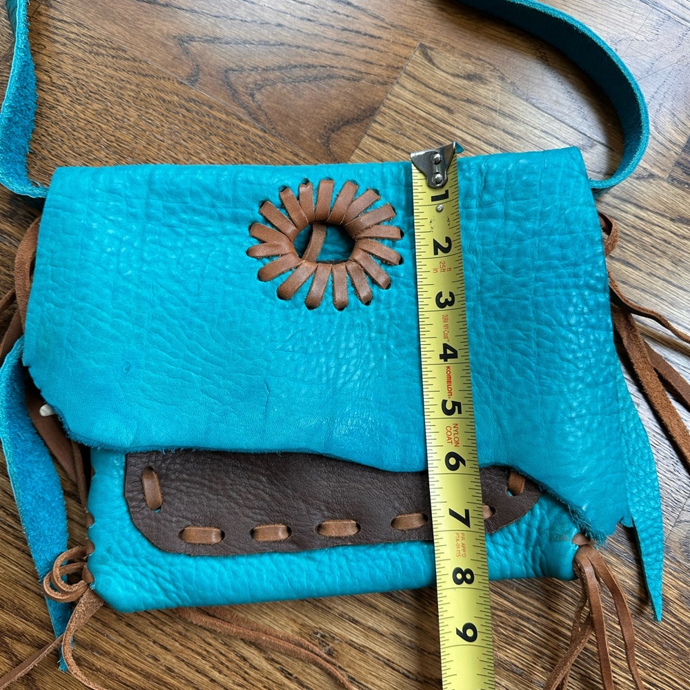 Jimmi WZ Leather Bag Purse Turquoise/Teal/Brown Crossbody BoHo Handmade - Picture 7 of 11